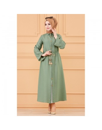 Robe casual avec ceinture intégrée pour femme (Boutique musulmane de vêtements pour Hijab) - Couleur kaki clair 