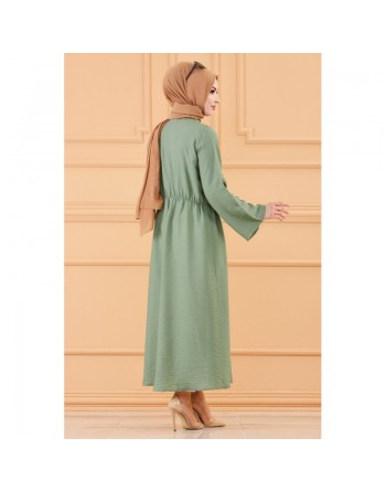 Robe casual avec ceinture intégrée pour femme (Boutique musulmane de vêtements pour Hijab) - Couleur kaki clair 