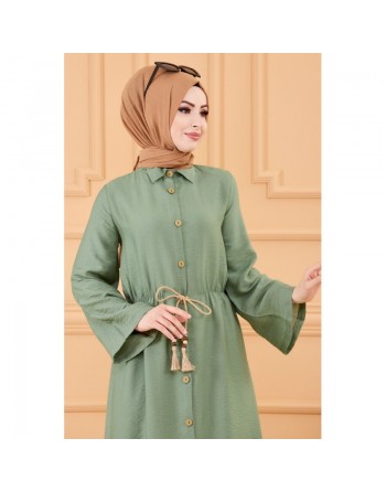 Robe casual avec ceinture intégrée pour femme (Boutique musulmane de vêtements pour Hijab) - Couleur kaki clair 