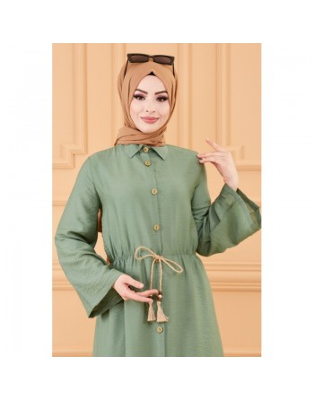 Robe casual avec ceinture intégrée pour femme (Boutique musulmane de vêtements pour Hijab) - Couleur kaki clair 