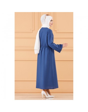 Robe casual avec ceinture intégrée pour femme (Boutique Hijab & Modest Fashion France) - Couleur bleu indigo 