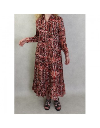 Robe chemisier longue imprimé python pour femme - Couleur Rouge 