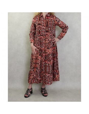 Robe chemisier longue imprimé python pour femme - Couleur Rouge 