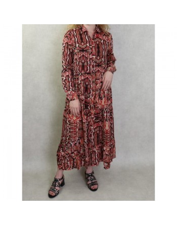 Robe chemisier longue imprimé python pour femme - Couleur Rouge 