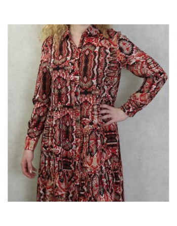 Robe chemisier longue imprimé python pour femme - Couleur Rouge 