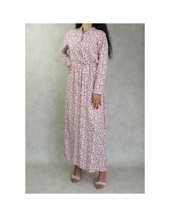 Robe longue quatre saisons fleurie pour femme - Couleur rose clair 