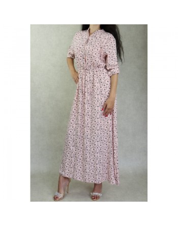 Robe longue quatre saisons fleurie pour femme - Couleur rose clair 