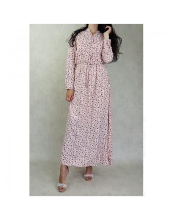 Robe longue quatre saisons fleurie pour femme - Couleur rose clair 