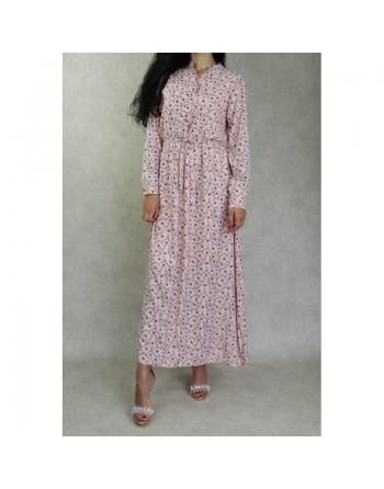 Robe longue quatre saisons fleurie pour femme - Couleur rose clair 