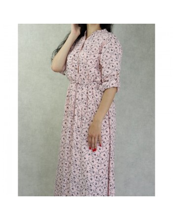 Robe longue quatre saisons fleurie pour femme - Couleur rose clair 