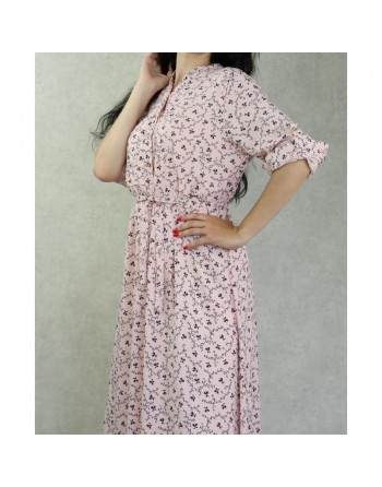 Robe longue quatre saisons fleurie pour femme - Couleur rose clair 
