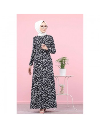Robe longue évasée à motifs fleurs - Couleur noir 
