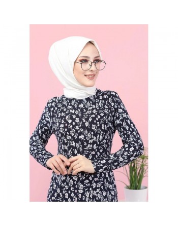 Robe longue évasée à motifs fleurs - Couleur noir 