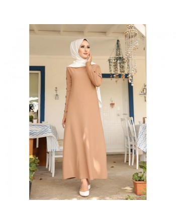 Robe décorée de boutons pour femme voilée - Vêtement islamique moderne - Couleur Vison 