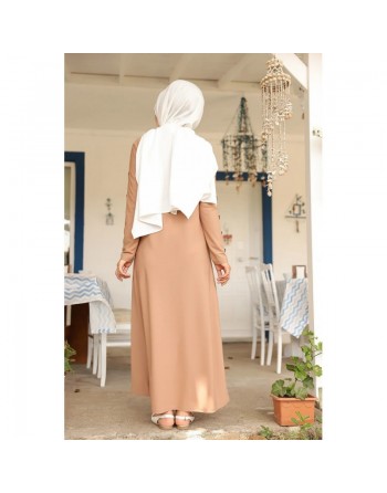 Robe décorée de boutons pour femme voilée - Vêtement islamique moderne - Couleur Vison 