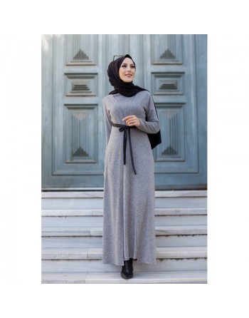 Robe longue avec gilet intégré - Couleur gris 