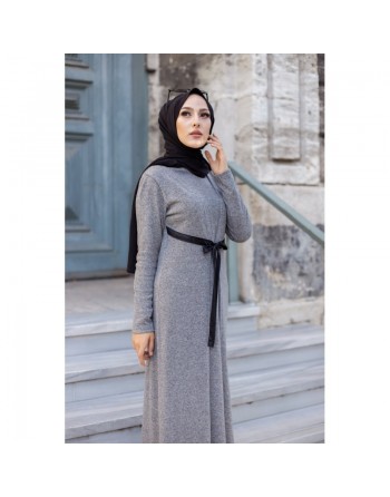 Robe longue avec gilet intégré - Couleur gris 