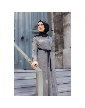 Robe longue avec gilet intégré - Couleur gris 