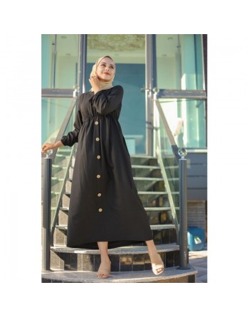 Robe longue boutonnée (Vetement mastour pour femme voilée) - Couleur noir 