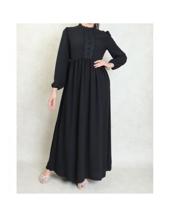 Robe longue dentelle évasée et ample pour femme - Couleur noir 