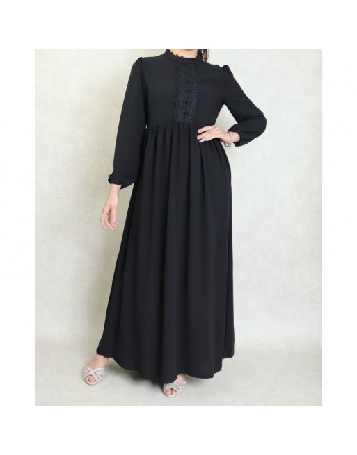 Robe longue dentelle évasée et ample pour femme - Couleur noir Robe longue dentelle évasée et ample pour femme - Couleur noir