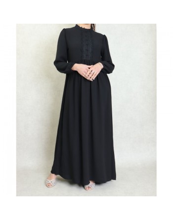 Robe longue dentelle évasée et ample pour femme - Couleur noir 