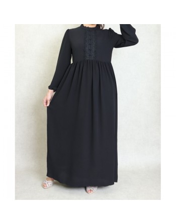 Robe longue dentelle évasée et ample pour femme - Couleur noir 