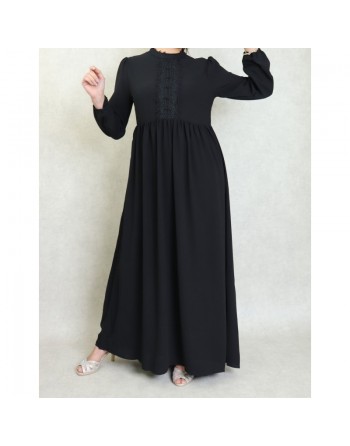 Robe longue dentelle évasée et ample pour femme - Couleur noir 