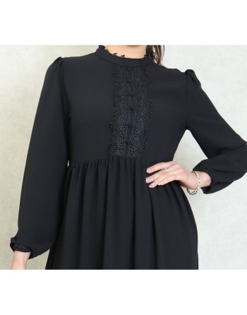 Robe longue dentelle évasée et ample pour femme - Couleur noir 