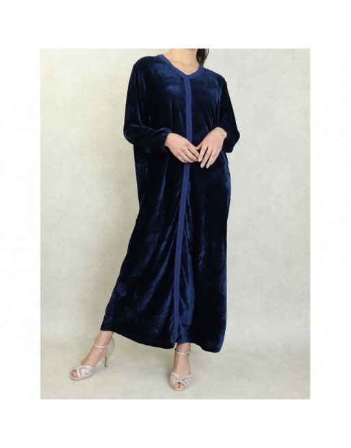 Robe arabe longue en velours avec broderie pour femme - Couleur Bleu marine Robe arabe longue en velours avec broderie pour femme - Couleur Bleu marine