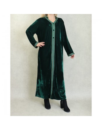 Robe Djellaba longue avec capuche pour femme (Automne Hiver) - Couleur Vert foncé 