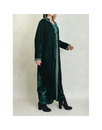 Robe Djellaba longue avec capuche pour femme (Automne Hiver) - Couleur Vert foncé 