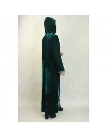 Robe Djellaba longue avec capuche pour femme (Automne Hiver) - Couleur Vert foncé 