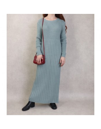 Robe simple en grosse maille pour femme (Saison Automne Hiver) - Couleur Vert amande 
