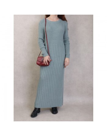 Robe simple en grosse maille pour femme (Saison Automne Hiver) - Couleur Vert amande 