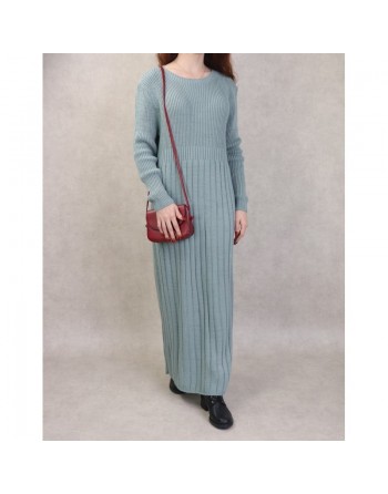 Robe simple en grosse maille pour femme (Saison Automne Hiver) - Couleur Vert amande 