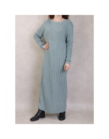 Robe simple en grosse maille pour femme (Saison Automne Hiver) - Couleur Vert amande 