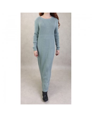 Robe simple en grosse maille pour femme (Saison Automne Hiver) - Couleur Vert amande 