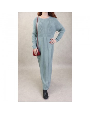 Robe simple en grosse maille pour femme (Saison Automne Hiver) - Couleur Vert amande 
