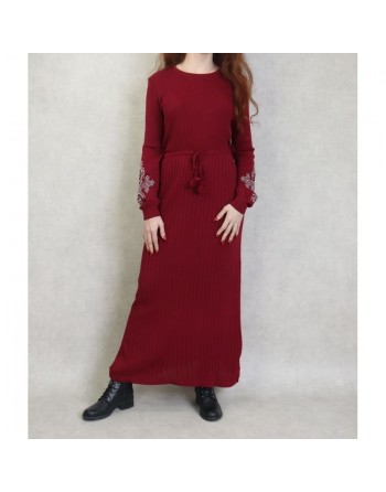 Robe longue en maille fine (Vetement Automne - Hiver) - Couleur Bordeaux 