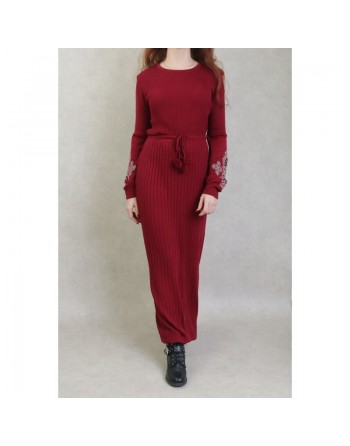 Robe longue en maille fine (Vetement Automne - Hiver) - Couleur Bordeaux 