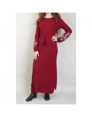 Robe longue en maille fine (Vetement Automne - Hiver) - Couleur Bordeaux 