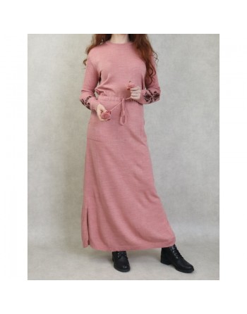 Robe longue en maille fine (Automne - Hiver) - Couleur Rose 