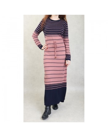Robe en maille à rayures pour femme (Vêtement Automne-Hiver) - Couleur Rose 