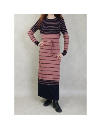 Robe en maille à rayures pour femme (Vêtement Automne-Hiver) - Couleur Rose 