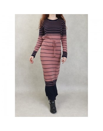 Robe en maille à rayures pour femme (Vêtement Automne-Hiver) - Couleur Rose 