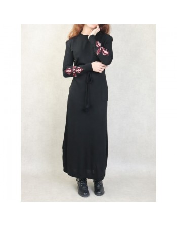 Robe longue en maille fine (Automne - Hiver) - Couleur Noir 
