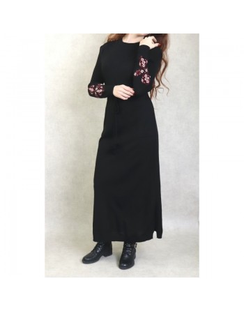 Robe longue en maille fine (Automne - Hiver) - Couleur Noir 