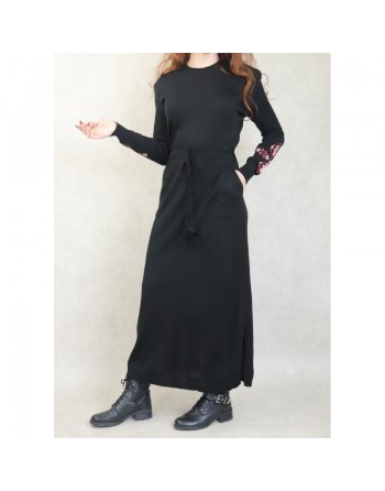 Robe longue en maille fine (Automne - Hiver) - Couleur Noir 