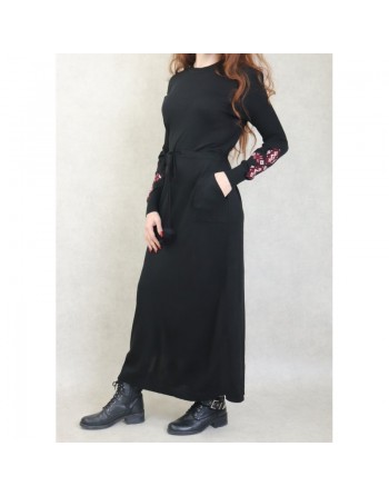 Robe longue en maille fine (Automne - Hiver) - Couleur Noir 